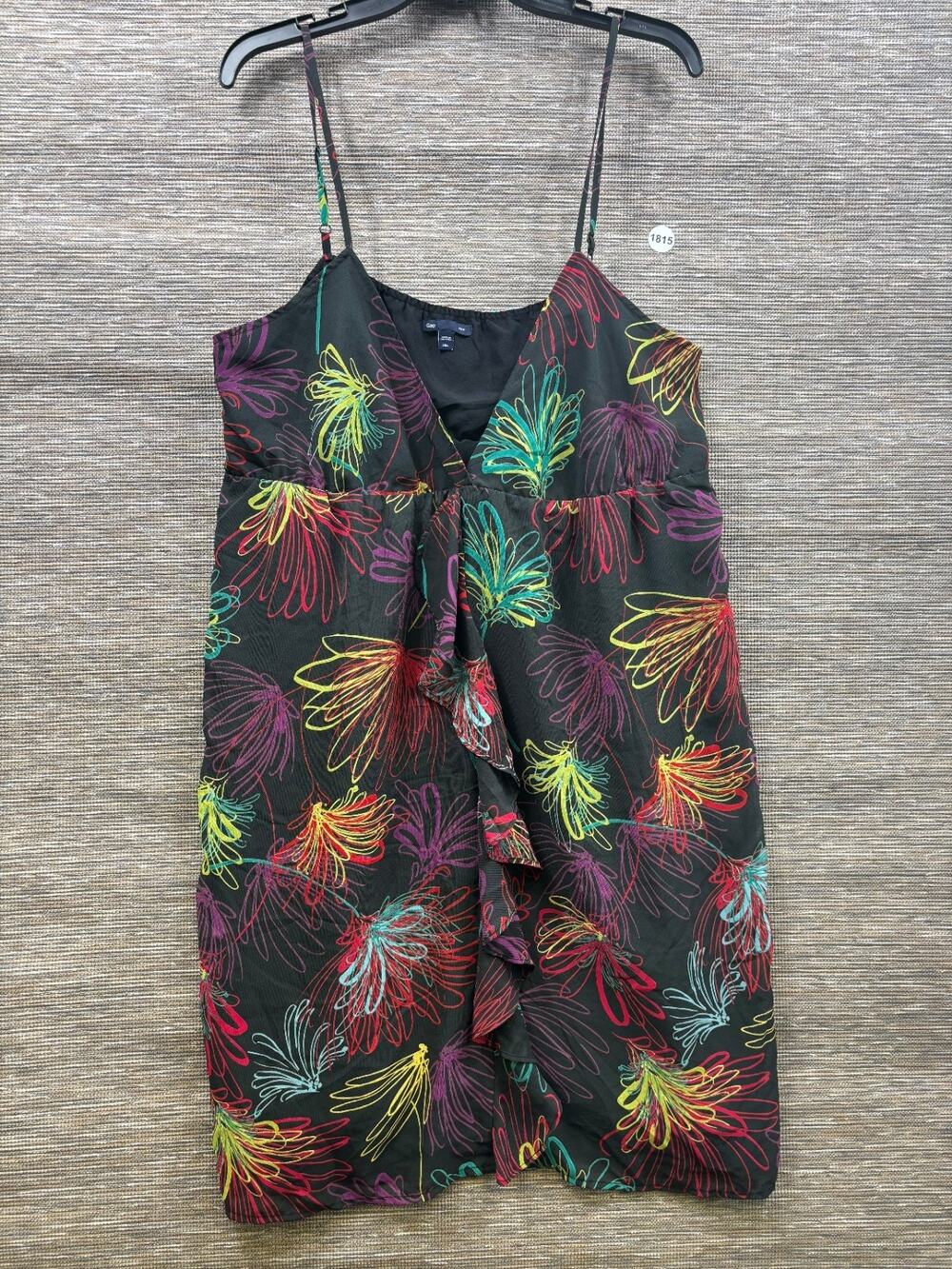 Gap Dress Womens XXL Black Floral Print Sleeveless Ruffle Lined V-Neck 90s Slip